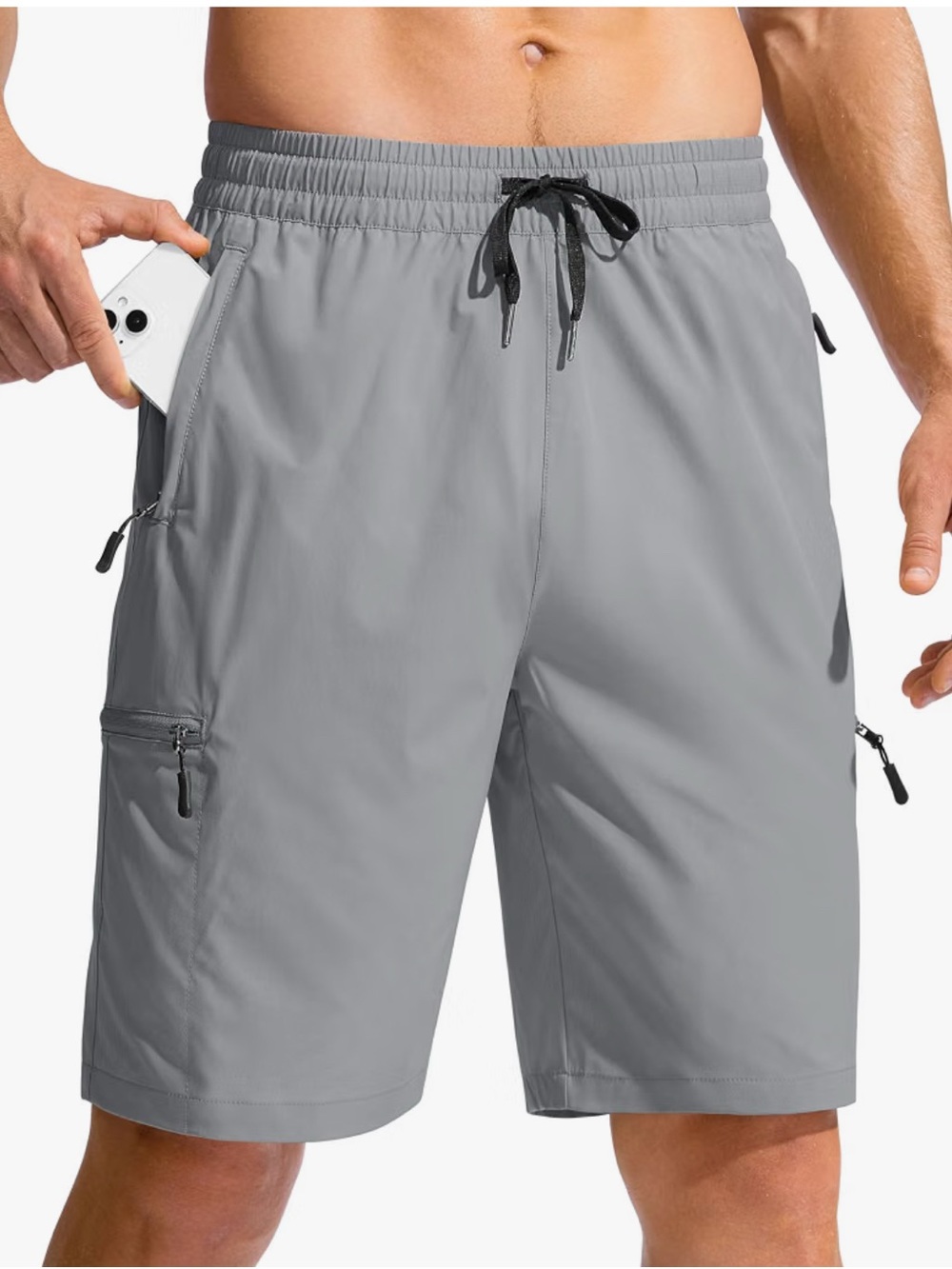 Men's Gray Quick-Dry Cargo Swim Shorts Size Small 9”